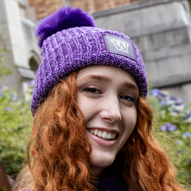 University of Washington Purple and White Speckled Pom Beanie