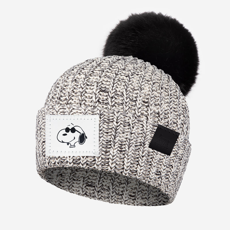 Kids Snoopy Black Speckled Pom Beanie