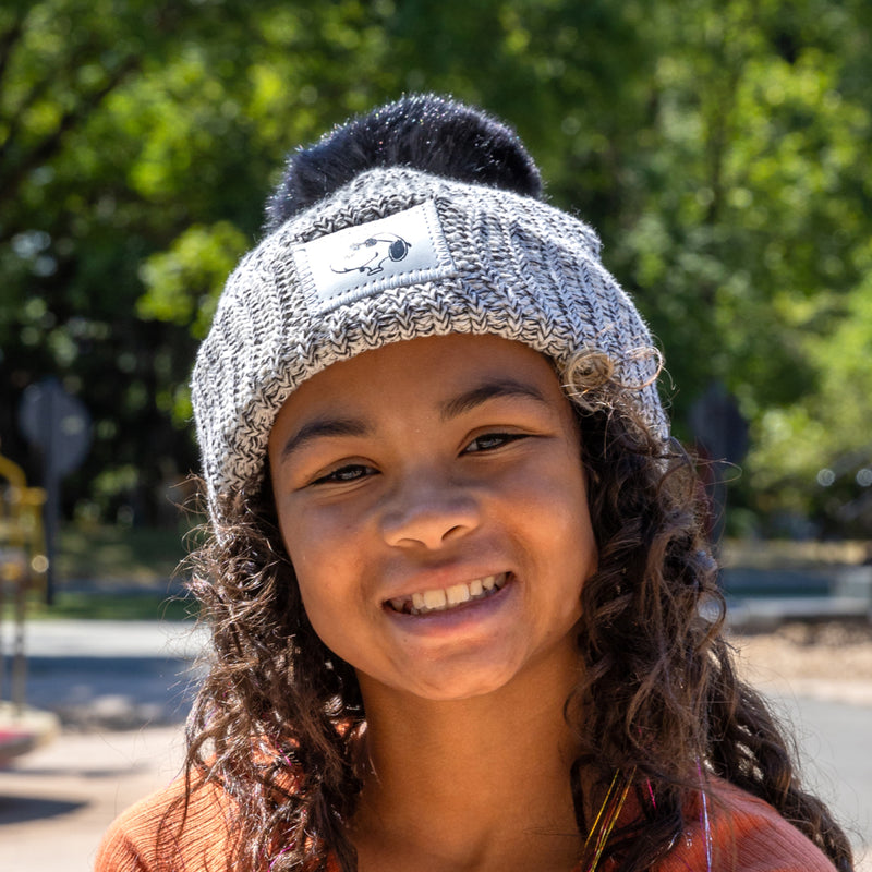 Kids Snoopy Black Speckled Pom Beanie