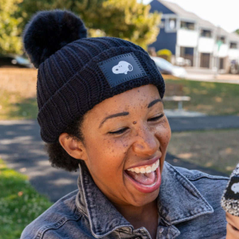 Snoopy Black Pom Beanie