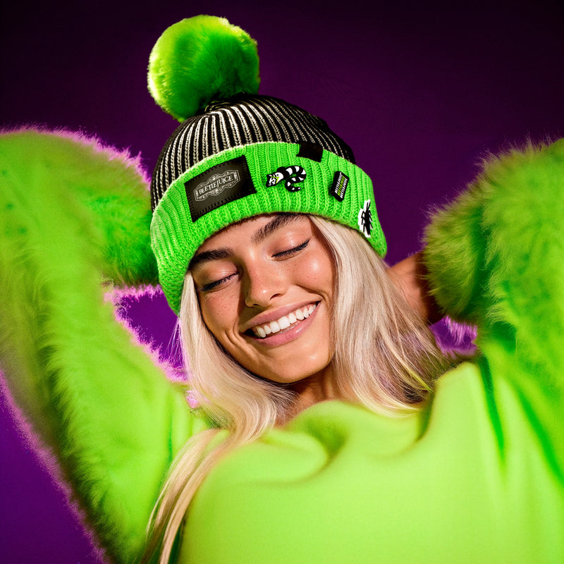 Beetlejuice™ Striped Pom Beanie