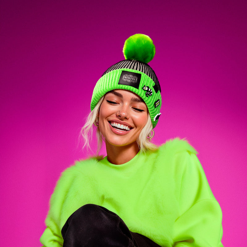 Beetlejuice™ Striped Pom Beanie