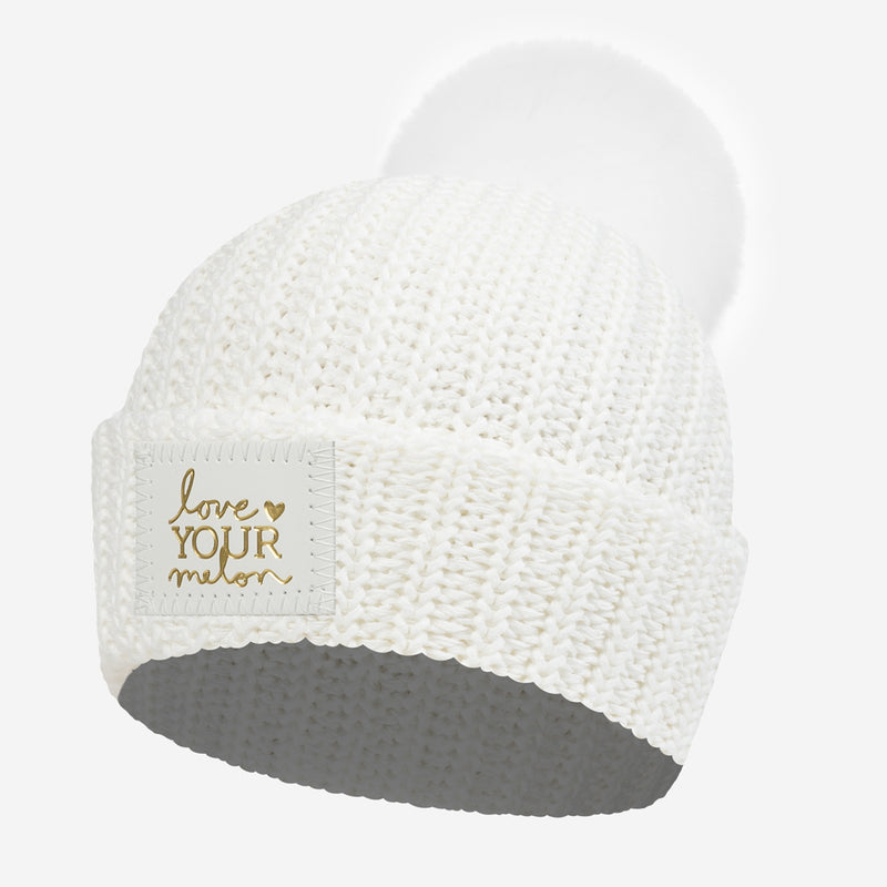 White Monochrome Gold Foil Pom Beanie