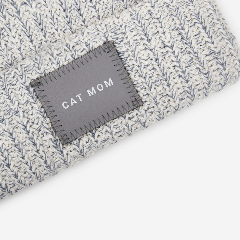 Cat Mom Gray Speckled Pom Beanie