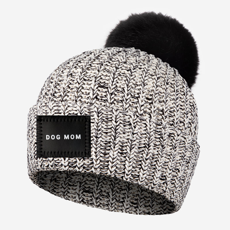 Dog Mom Black Speckled Pom Beanie