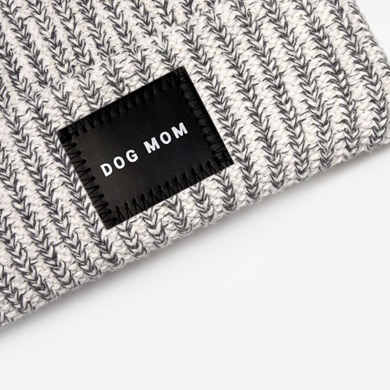 Dog Mom Black Speckled Pom Beanie