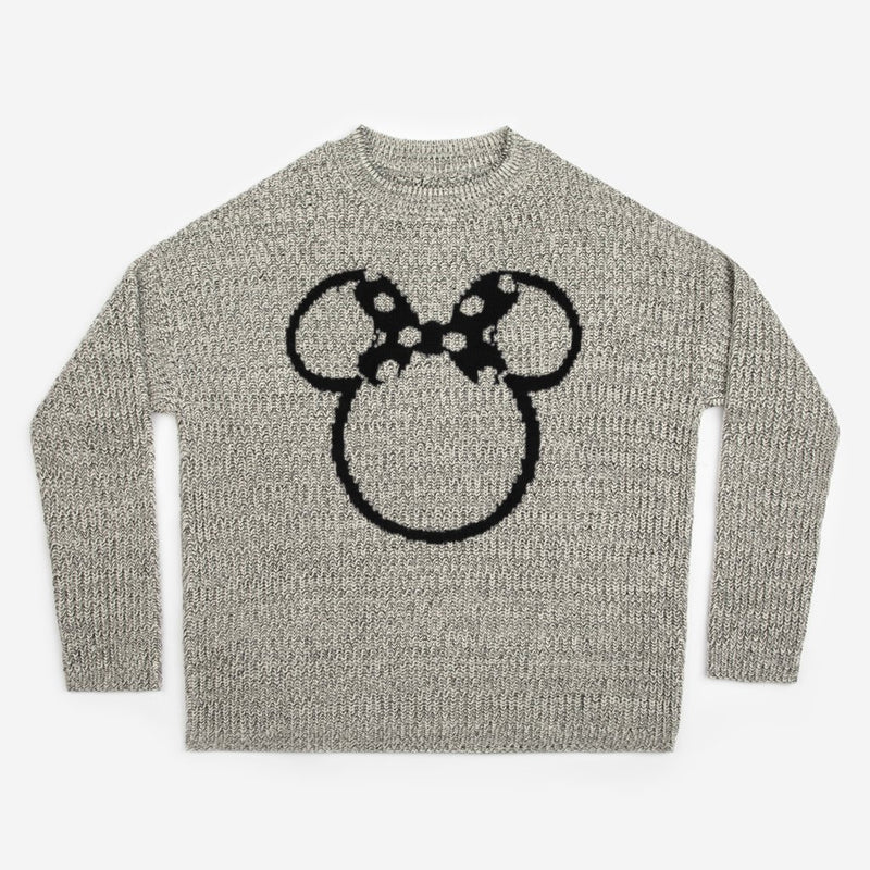 Minnie Mouse Outline Black Speckled Knit Crewneck Sweater