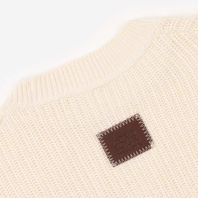 White Speckled Knit Crewneck Sweater