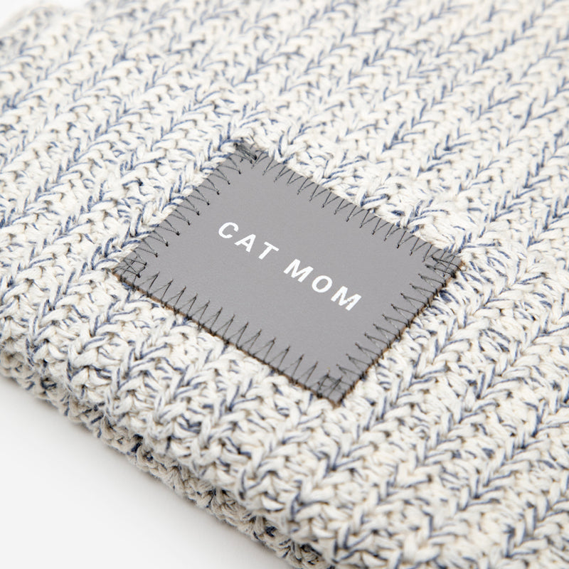 Cat Mom Gray Speckled Pom Beanie